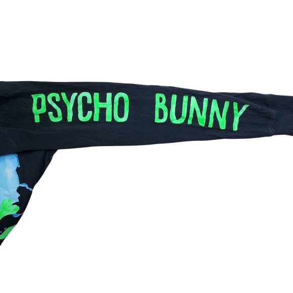 Psycho Bunny Mens Black Long Sleeve Shirt Neon Graphic Logo Size Medium - Picture 3 of 10